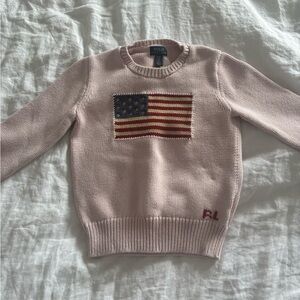 Polo Ralph Lauren - American Flag Cotton Crewneck Sweater - Pink - Kids XL/16 🤍
